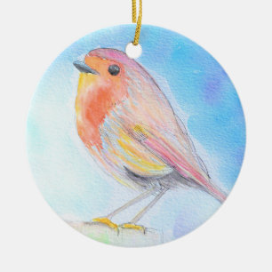 Décoration En Céramique Petite peinture à l'aquarelle Robin