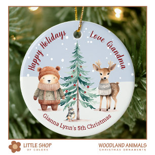 Décoration En Céramique Petites-filles Animaux de la forêt de Noël