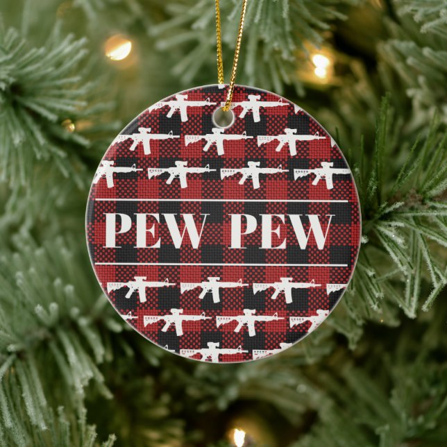 Décoration En Céramique Pew Pew Gun Propriétaire Droits AR-15 Fête de Noël (Arbre)