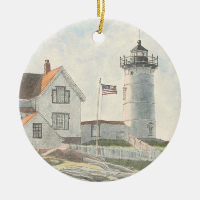 Décoration En Céramique Phare de Cape Neddick Aquarelle (Devant)