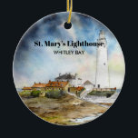 Décoration En Céramique Phare de St Mary Newcastle Whitley Bay<br><div class="desc">Sur la base d'une aquarelle peinte par Farida Greenfield du phare St Mary's Lighthouse, sur la minuscule île St Mary's, juste au nord de la baie Whitley sur la côte nord-est de l'Angleterre. La petite île rocheuse de marée est reliée au continent par une courte jetée en béton qui est...</div>