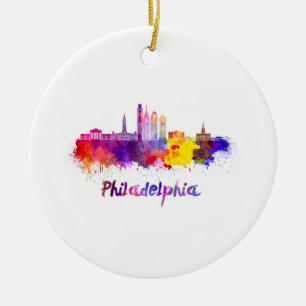 Décoration En Céramique Philadelphie V2 skyline en aquarelle
