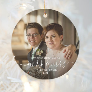 Décoration En Céramique Photo 1er Noël Mme et Mme Script blanc LGBTQ