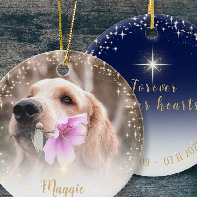 Décoration En Céramique Photo à jamais dans nos cœurs (Front and back custom photo/text Ceramic Ornament.)