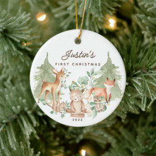 Décoration En Céramique Photo Animaux de la Forêt Premier Noël de Bébé