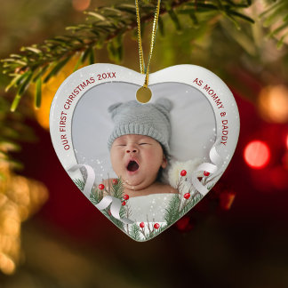 Décoration En Céramique Photo avec cadre argenté pour le 1er Noël de bébé