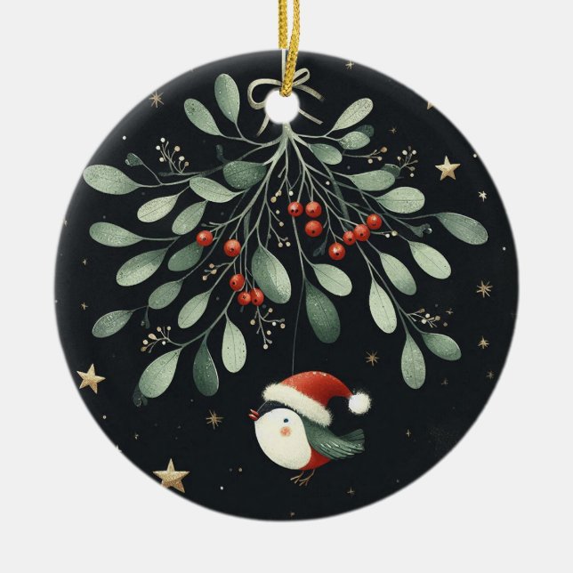 Décoration En Céramique Photo bébé Mistletoe Robin Wreath de Noël (Devant)