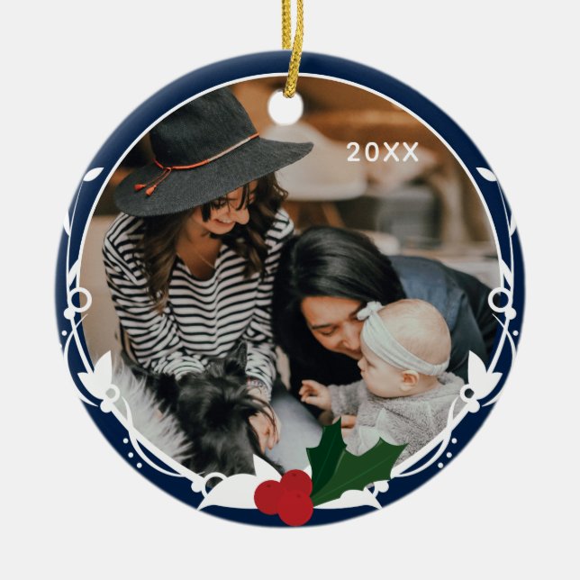 Décoration En Céramique Photo Blue Holly Christmas (Devant)