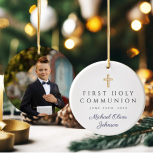 Décoration En Céramique Photo Blue Religieux Croix Boy First Communion