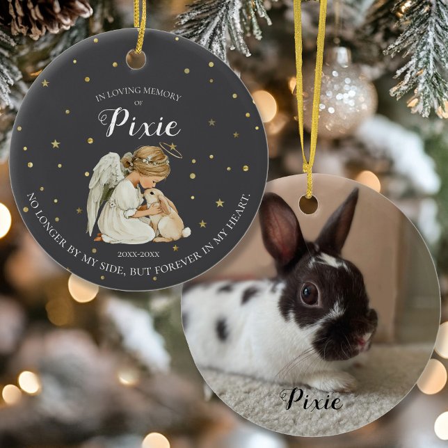 Décoration En Céramique Photo Bunny Pet Memorial  (Bunny Rabbit Memorial Ornament with Angel)