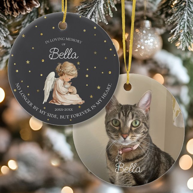 Décoration En Céramique Photo Cat Pet Memorial (Front and Back of Photo Pet Memorial Ornament with Angel )