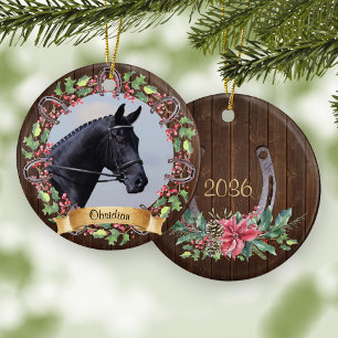 Décoration En Céramique Photo Cheval personnalisé Bois rustique Noël