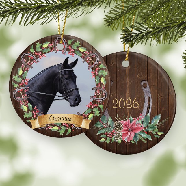 Décoration En Céramique Photo Cheval personnalisé Bois rustique Noël (Créateur téléchargé)