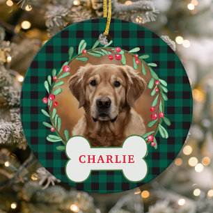 Décoration En Céramique Photo Chien vert et noir Plaid Photo Couronne de N