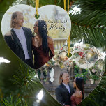 Décoration En Céramique Photo Coeur double face et joyeux<br><div class="desc">Engaged and Joyeux ornement photo - parfait pour les premiers noël du couple engagé. Le modèle photo est configuré pour que vous puissiez ajouter une photo fiançailles de chaque côté. L'un des côtés a une élégante superposition de texte qui dit "engagé & joyeux" et l'autre côté comme une couverture nostalgique...</div>