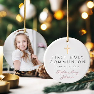 Décoration En Céramique Photo Croix religieuse rose Première communion de 