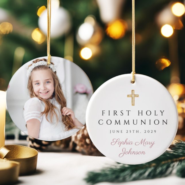 Décoration En Céramique Photo Croix religieuse rose Première communion de  (Photo Pink Religious Cross Girl First Communion Ceramic Ornament)
