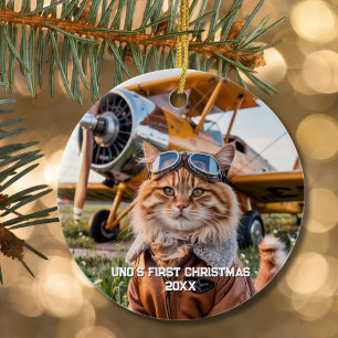 Décoration En Céramique Photo d'aviation drôle d'avion pilote chat Noël