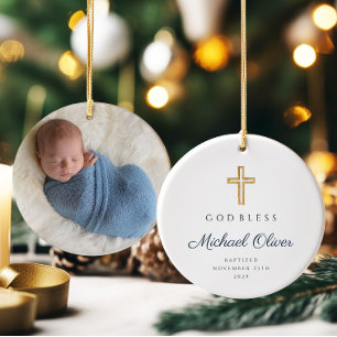 Décoration En Céramique Photo de baptême de garçon religieux avec écriture