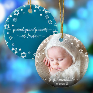 Décoration En Céramique Photo de bébé Premier Hanoukka Grands-parents Floc