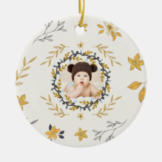 Décoration En Céramique Photo de cerf floral jaune crème à Noël