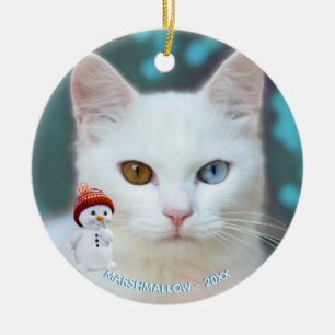 Décoration En Céramique Photo de chat blanc personnalisé avec bonhomme de