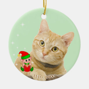 Décoration En Céramique Photo de chat Tabby Ginger personnalisée avec Elf 