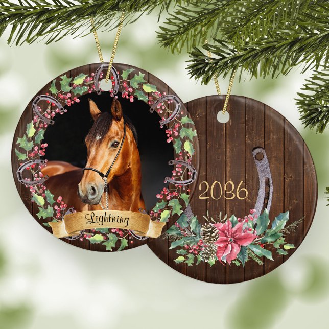 Décoration En Céramique Photo de cheval personnalisé pour Noël rustique (Créateur téléchargé)