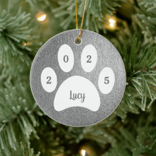 Décoration En Céramique Photo de chien argenté avec empreinte de patte bla