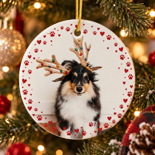 Décoration En Céramique Photo de chien au coeur empreinte de patte rouge d