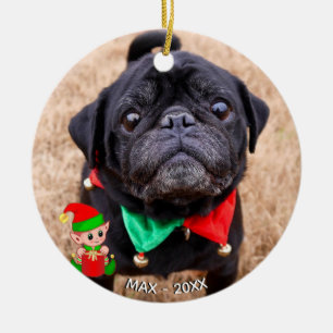 Décoration En Céramique Photo de chien Carlin noir personnalisé avec un el