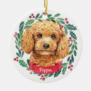 Décoration En Céramique Photo de chien de Noël personnalisé Apricot Poodle