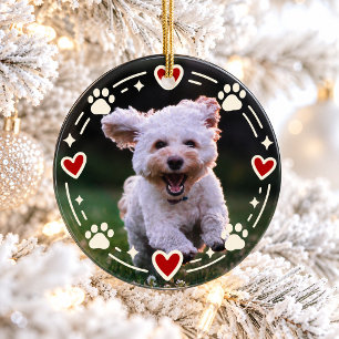 Décoration En Céramique Photo de chien Empreinte de patte Rouge Coeur Noël