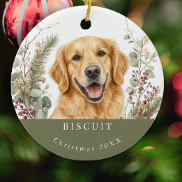 Décoration En Céramique Photo de chien Retriever doré à l'aquarelle Noël