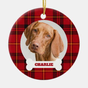 Décoration En Céramique Photo de chien Tartan Rouge Plaid Nom personnalisé