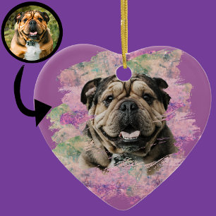 Décoration En Céramique Photo de coeur de amateur de Bulldog Lilas Rose