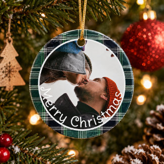 Décoration En Céramique Photo de couple en Vichy vert Noël joyeux