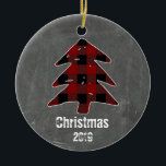 Décoration En Céramique Photo de Custom Rustic Red Plaid Tree & Chalkboard<br><div class="desc">Personalize this custom rustic red and black buffalo plaid Christmas tree and chalkboard Christmas ornament with your own photo and the year! Fonctions rustic typographiy and your own family photo on the back. A great ornament to start your annual to create your own Christmas ornament each year !</div>