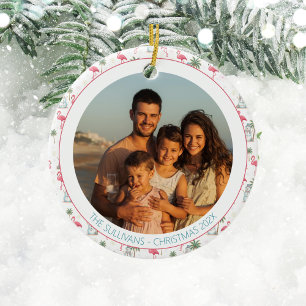 Décoration En Céramique Photo de famille de flamant rose rose de Noël trop