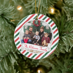 Décoration En Céramique Photo de famille de Noël en paillettes et style av