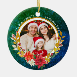 Décoration En Céramique Photo de famille et poinsettia Cadeau de joyeux No