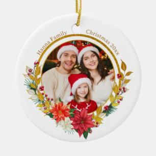Décoration En Céramique Photo de famille et poinsettia Cadeau de joyeux No