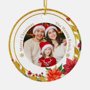 Décoration En Céramique Photo de famille et poinsettia Cadeau de Joyeux No