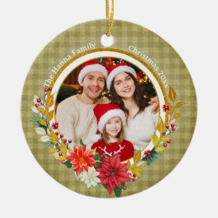 Décoration En Céramique Photo de famille et poinsettia Cadeau de Joyeux No