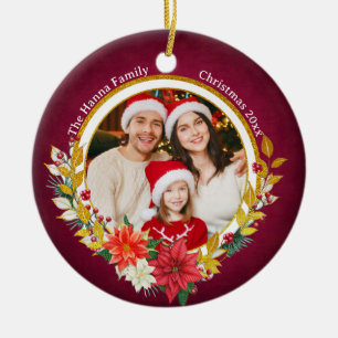 Décoration En Céramique Photo de famille et poinsettia Cadeau de joyeux No