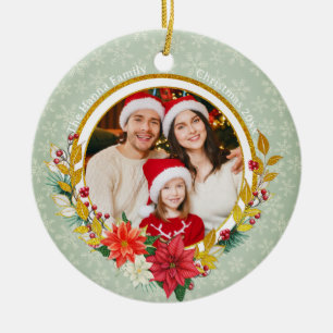 Décoration En Céramique Photo de famille et poinsettia Cadeau de Joyeux No