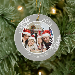 Décoration En Céramique Photo de famille grise flocon de Noël Christmas