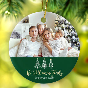 Décoration En Céramique Photo de famille Noël vert Arbres stylés Script