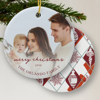 Décoration En Céramique Photo de famille Nouveaux parents Rouge Joyeux Noë