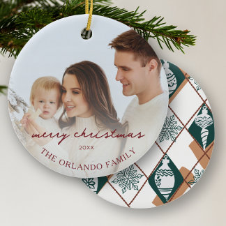 Décoration En Céramique Photo de famille Nouveaux parents Vert Joyeux Noël